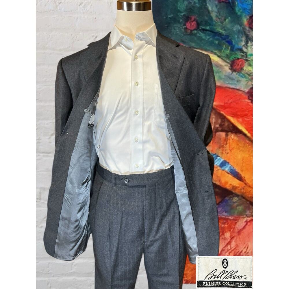 Bill Blass Premiere 44L 40x32 Gray Subtle Brown Stripe Flannel Suit - Picture 5 of 16